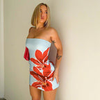 Claudia Chic Women's Bandeau Mini Dress with Floral Print and Figure Hugging Cut Premium Wardrobe Essential