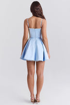 Satin Sweetheart Lace Trim Tulle Mini Dress