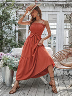 Free Falling Strapless Tiered Maxi Dress Papaya
