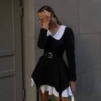 High End French Long Sleeve Doll Collar Dress Niche Faux Two Piece Dress