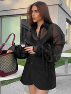 Lapel Puff Sleeve Commuter Shirt