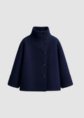 Aurora High Neck Wool Blend Jacket – Navy Blue Minimalist Coat