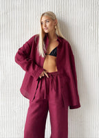 Merlot – Relaxed Cotton Shirt & Wide-Leg Pants Set