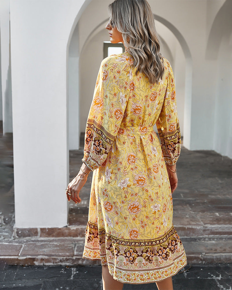Sanibel Swiss Dot Boho Maxi Dress Pale Yellow