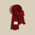 Solid Pompom Knit Scarf