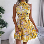 Liliana Luxe Women's Floral Dress with High Collar and Flounce Chic Silhouette Collection