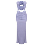 Blue Purple Mesh Elegant Three Dimensional Floral Evening Dress Strapless Dress