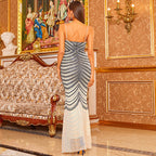 Deep V neck Strap Elegant Fishtail Gray Cocktail Long Evening Dress for