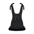 Satin Bow Strap Fur Trim Mini Dress
