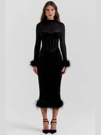 Charming Black See Through Velvet Dress
