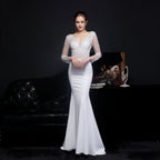 Full Craft Lace Diamond Toast Dress Bride Long Long Sleeve Appreciation Dinner Fishtail Evening Dress Formal Gown