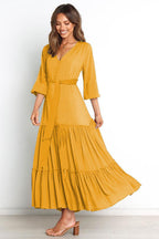Mira Swiss Dot Embroidered Midi Dress Mustard
