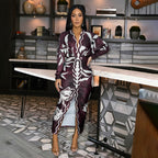V neck Long Sleeve Printed Dress