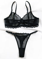 Midnight Mesh - Underwire Lingerie Set with Scalloped Lace Trim