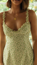 Green Floral Ruffled Strap Mini Dress