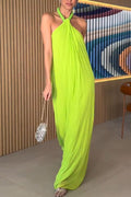 Ellise Chiffon Beads Halter Neck Backless A-line Maxi Dress