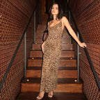 Leopard Aura Midi Dress Brown