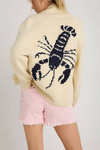 Fashion Lobster Pattern Casual Long Sleeve Knit Cardigan