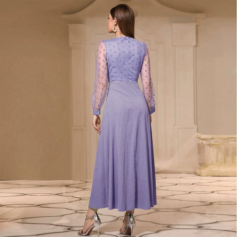 round Neck Long Sleeve High Waist Slim Dress