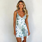 V neck Twist Spaghetti Strap Floral Print Dress Short