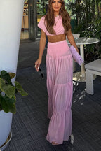 Stunning Chiffon Elastic Waist Layered A-line Maxi Skirt