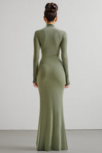 Tona Army Green Cutout Pleated Maxi Dress
