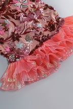 Tovitk Pink Strapless Mesh Sequin Mini Dress