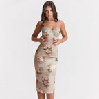 Lace Cami Dress Backless Sheath High Waist Midi Dress Printed Dress for