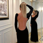 Backless Chain Long Sleeve Split Party Dress