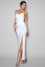 Yeney White 3D Floral Bandage Maxi Dress