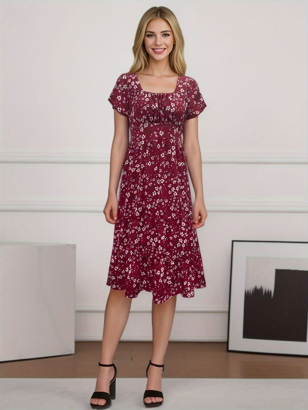 Cecilia Minimalist Women's Floral Pleated Maxi Dress Designer Edit