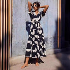 Casual V neck Printing Mid Length Dress
