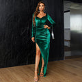 Solid Color Long Sleeve Nightclub Slim Toast Dress Banquet Split Evening Formal Gown