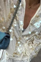 Fashion Sequined Casual Long-sleeved Tie Loose Coat