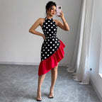 Inés Exclusive Women's Asymmetric Wrap Dress with Dots and Ruffle Details Premium Wardrobe Essential