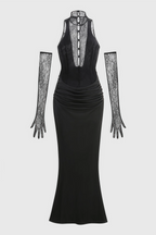 Lazze Black plunge Cowl Neck Maxi Dress