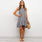 Virna Pocketed Gingham Tiered Babydoll Dress Black