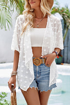 Casual See Through Patchwork Pom Pom Short Sleeved Cover Up