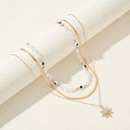 Long Pearl Octagram Star Pendant Layered Necklace