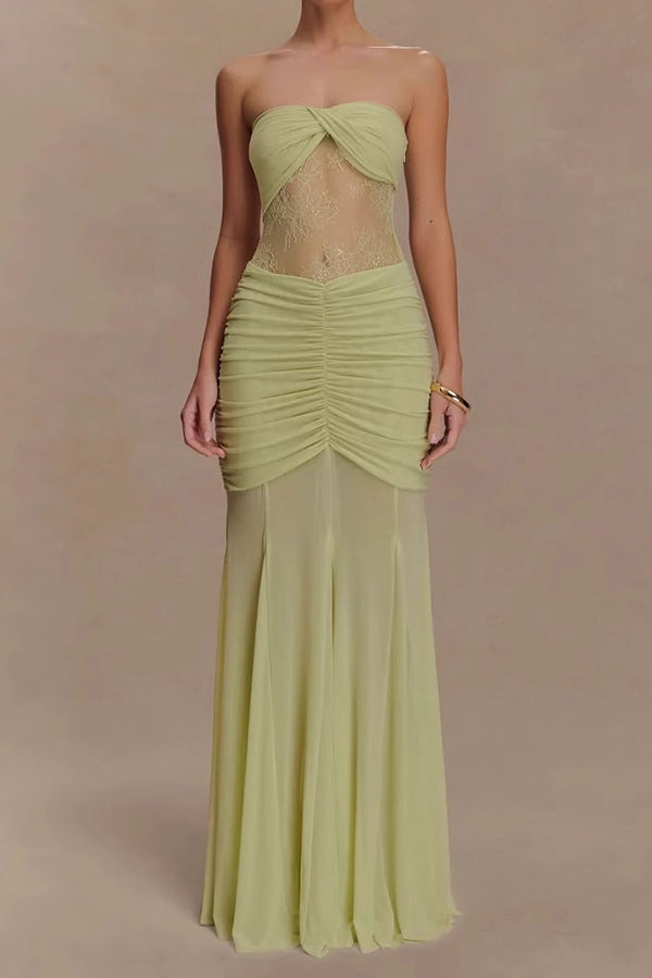 Fashion Lace Splicing Sexy Sleeveless Off-shoulder Slim Maxi Dress