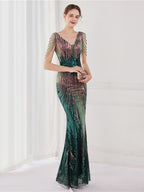 Sequin suspender evening dress