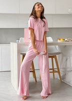 Polka Dot Lounge Set with Ruffle Hem