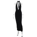 Solid Color Deep V Plunge neck Halter Backless Slim Fit Dress