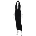 Solid Color Deep V Plunge neck Halter Backless Slim Fit Dress