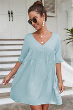 Nina Cotton Blend Pocketed Puff Sleeve Dress