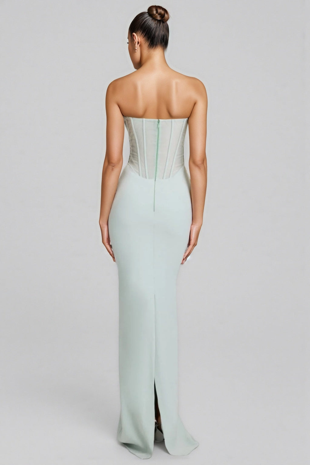 Gened Green Ribbon Sheer Chiffon Maxi Dress