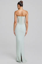Gened Green Ribbon Sheer Chiffon Maxi Dress