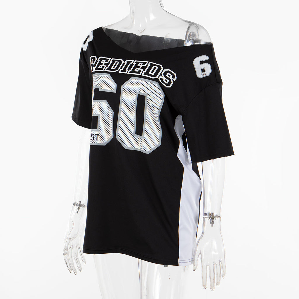 Jaidah Graphic Off-Shoulder T-Shirt