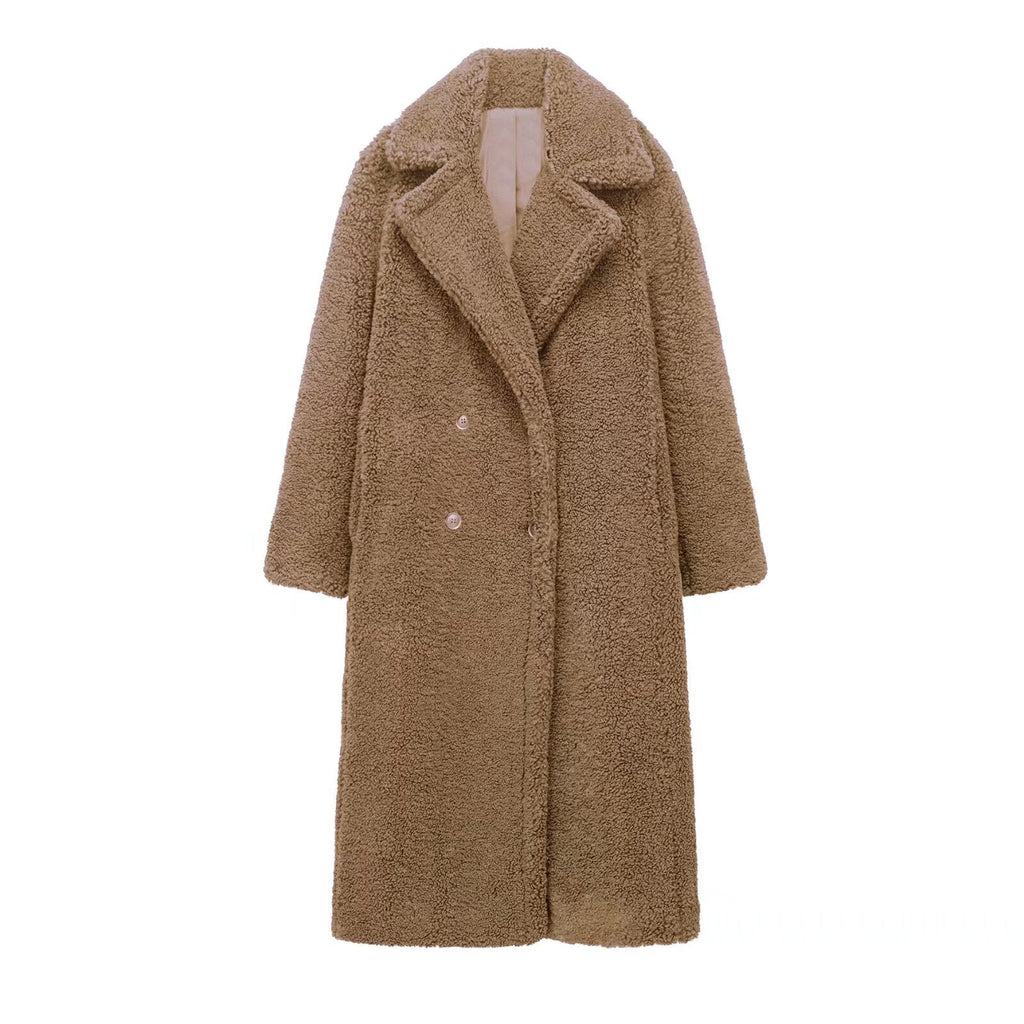 Athalia Double-Breasted Long Teddy Coat