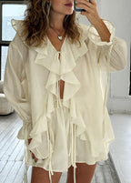 Ruffle Charm - Flowy Two-Piece Set with Statement Details